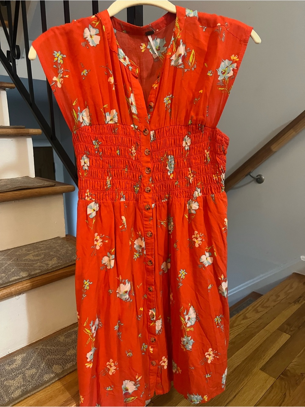 Free People Orange Floral Print Button-Front Sundress Sz S/P